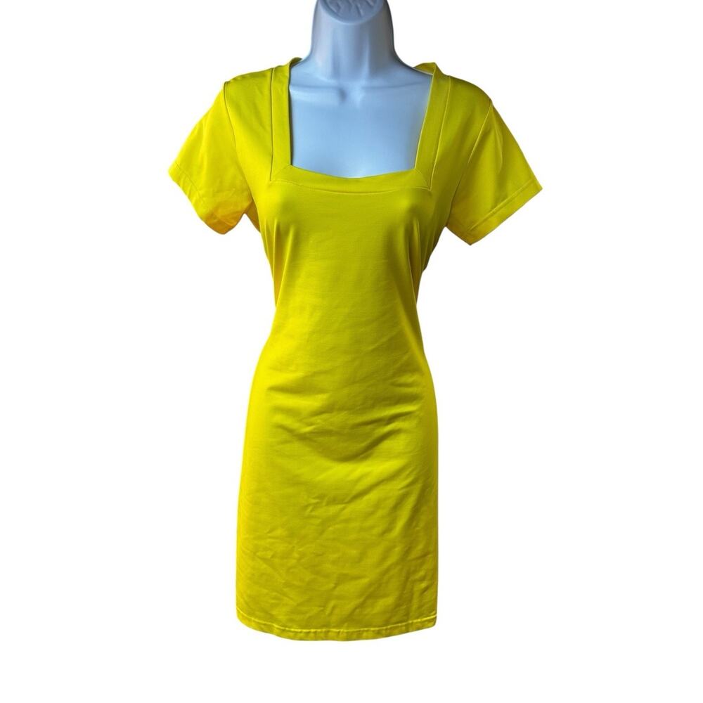 Vintage Moda International Yellow Square Neck Bodycon Mini Dress Y2K READ